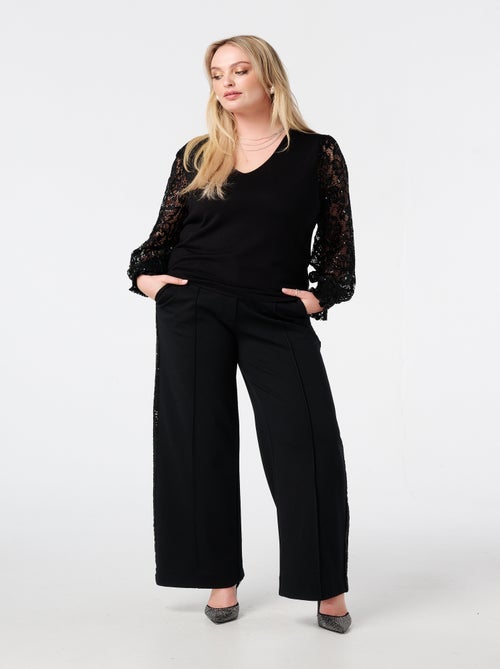 MS MODE Pull Pull à manches en dentelle et paillettes - Kiabi