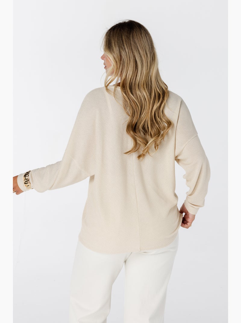 MS MODE Pull Pull à manches papillon Beige/Blanc - Kiabi