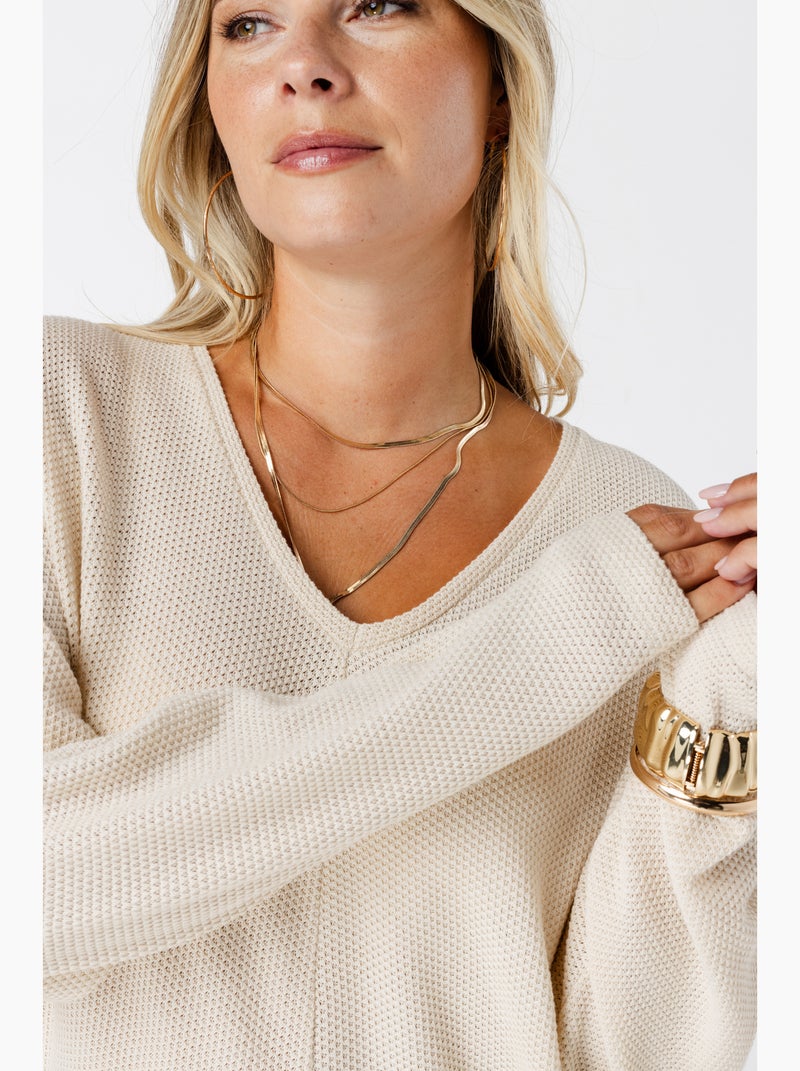 MS MODE Pull Pull à manches papillon Beige/Blanc - Kiabi