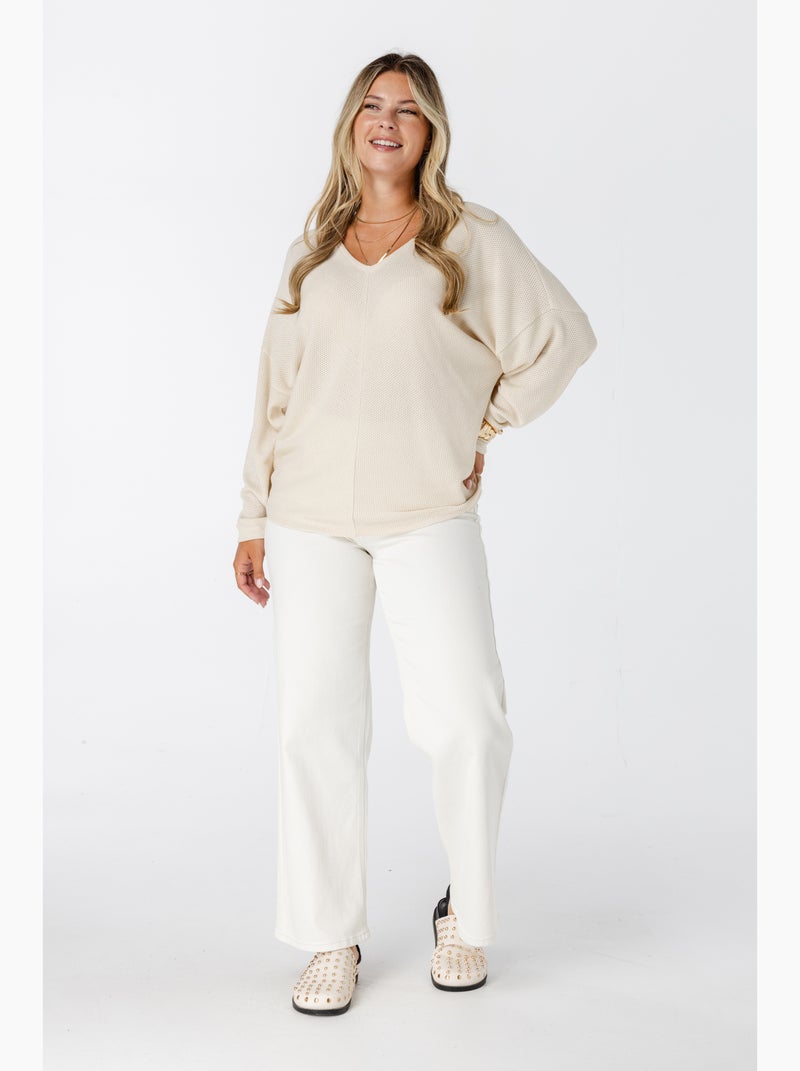 MS MODE Pull Pull à manches papillon Beige/Blanc - Kiabi