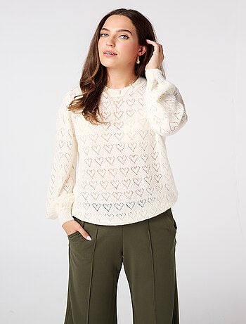 MS MODE Pull Pull ajouré avec motif cœurs