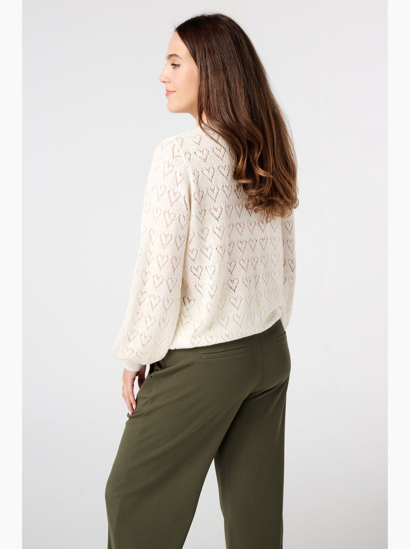 MS MODE Pull Pull ajouré avec motif cœurs Blanc cassé - Kiabi