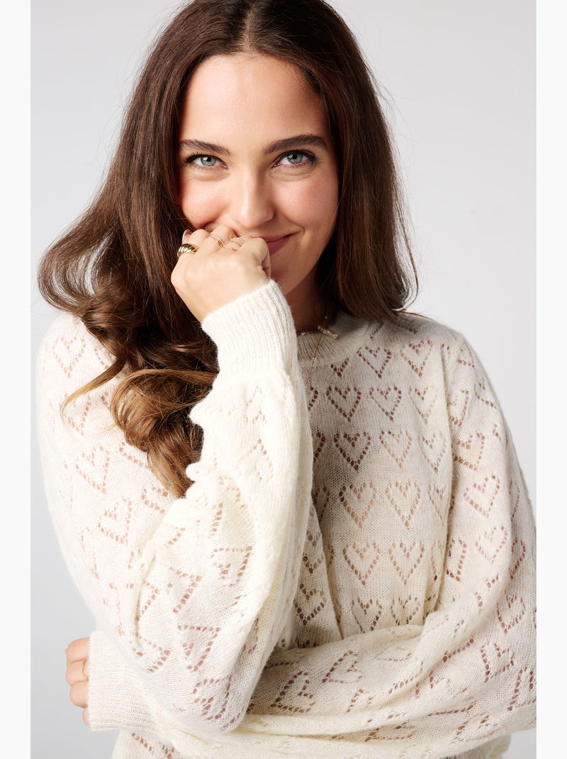 MS MODE Pull Pull ajouré avec motif cœurs Blanc cassé - Kiabi