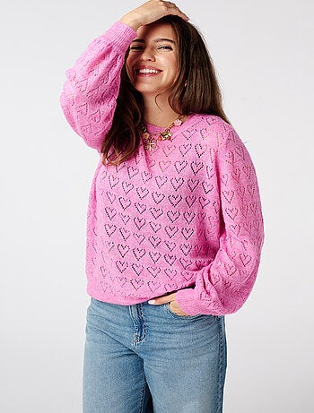 MS MODE Pull Pull ajouré avec motif cœurs