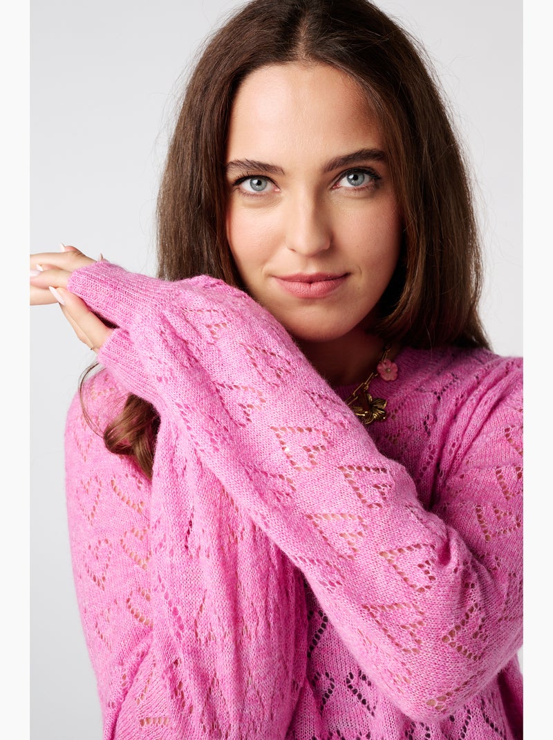 MS MODE Pull Pull ajouré avec motif cœurs Rose/Vert - Kiabi