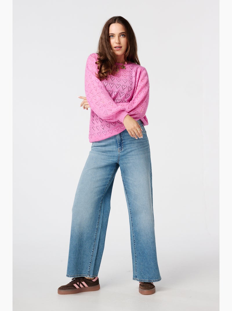 MS MODE Pull Pull ajouré avec motif cœurs Rose/Vert - Kiabi