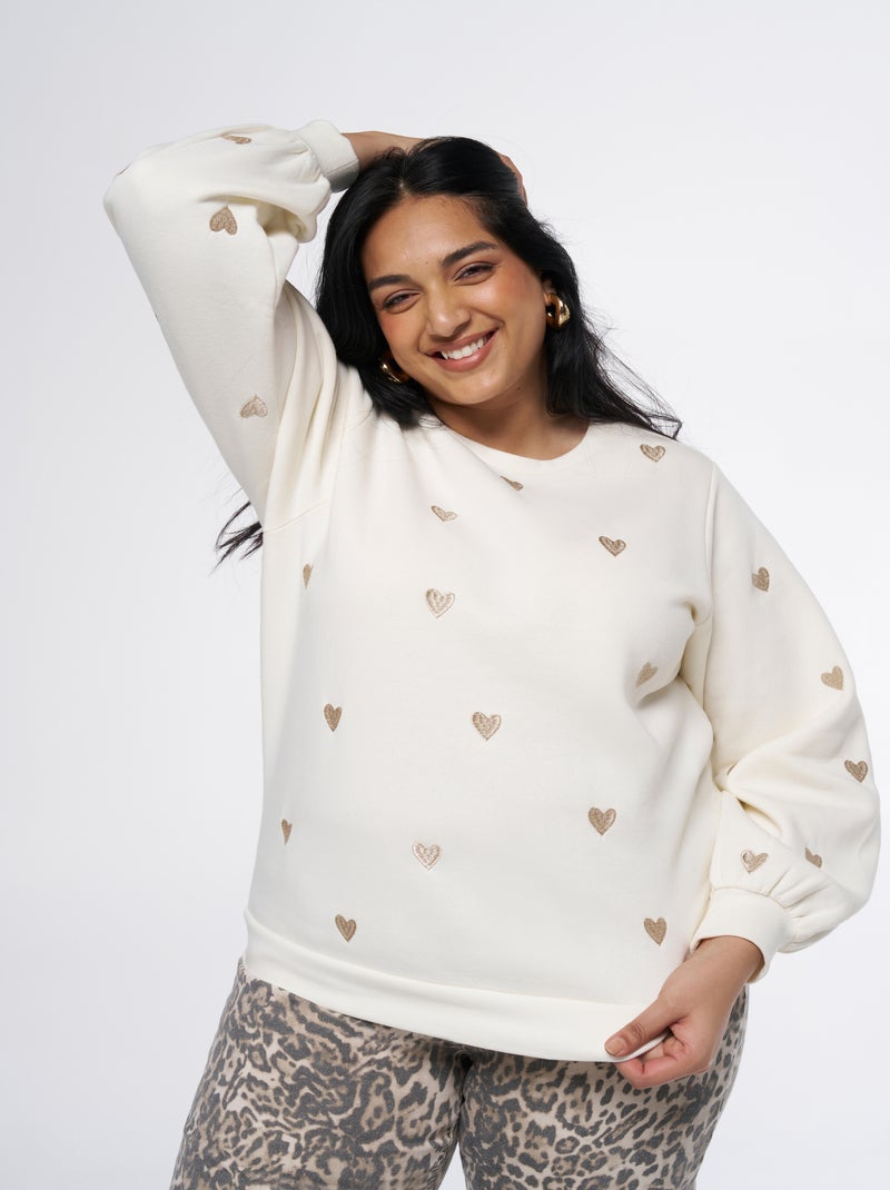 MS MODE Pull Pull avec cœurs Blanc cassé - Kiabi