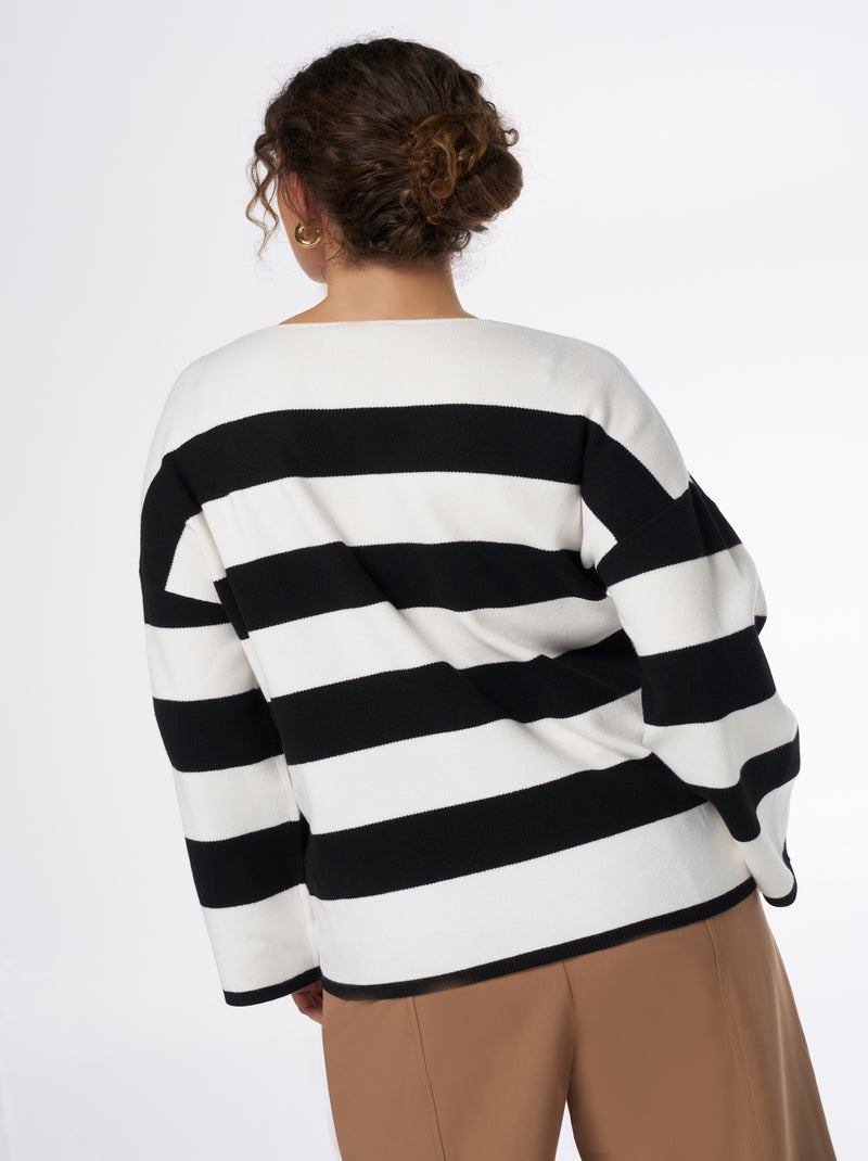 MS MODE Pull Pull avec col en V Gris Noir - Kiabi