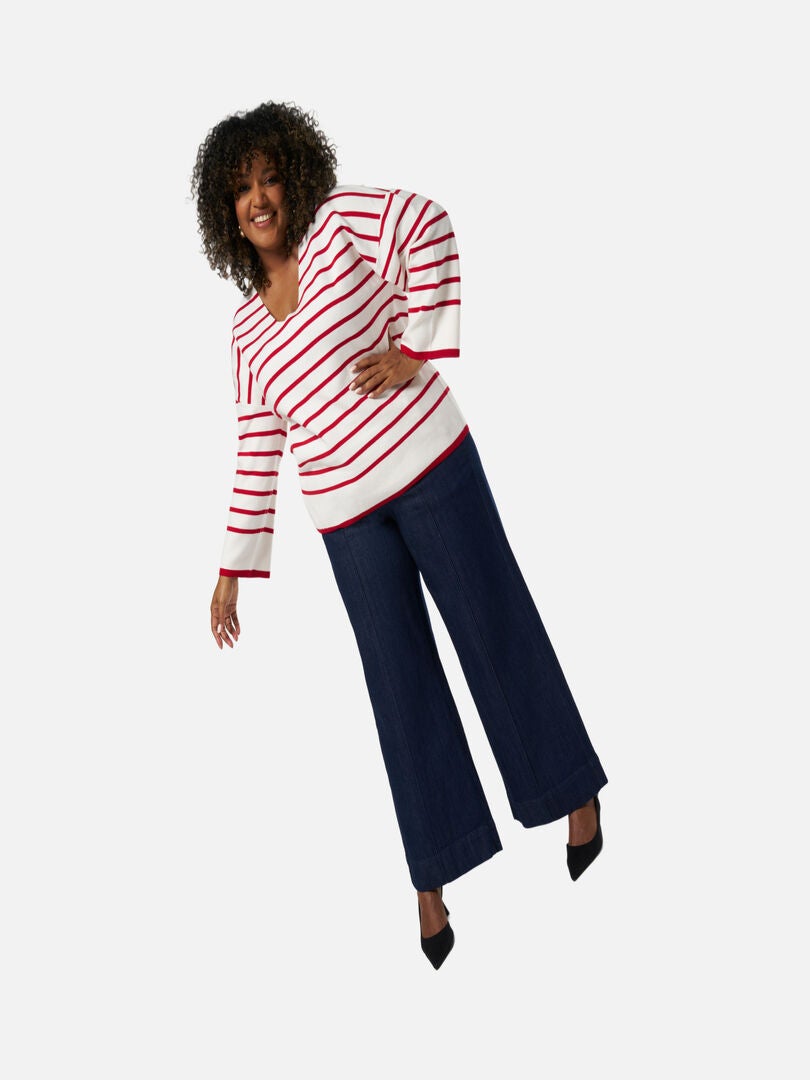 MS MODE Pull Pull avec col en V - Rouge - Kiabi - nu€