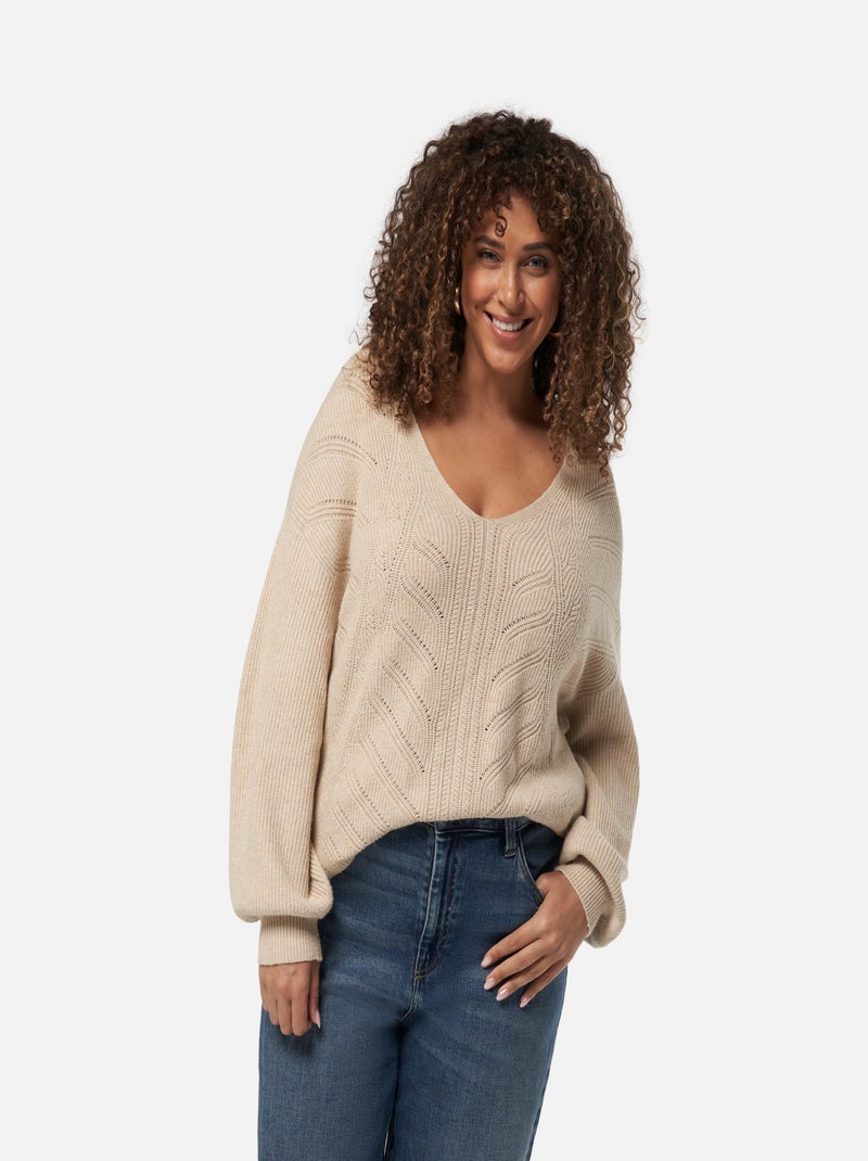 MS MODE Pull Pull avec col en V Taupe - Kiabi