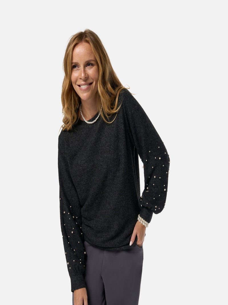 MS MODE Pull Pull avec des perles Gris foncé - Kiabi