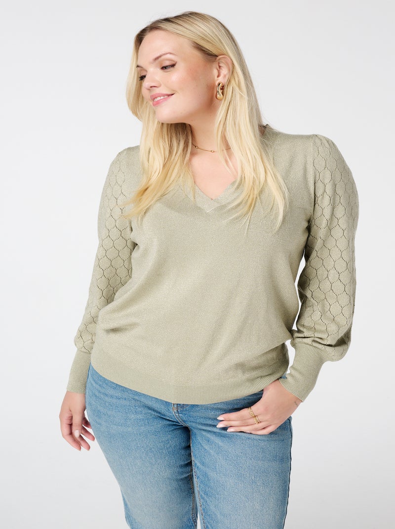 MS MODE Pull Pull avec détails sur les manches Vert - Kiabi