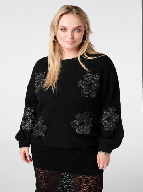 MS MODE Pull Pull avec fleurs douces en lurex - Kiabi