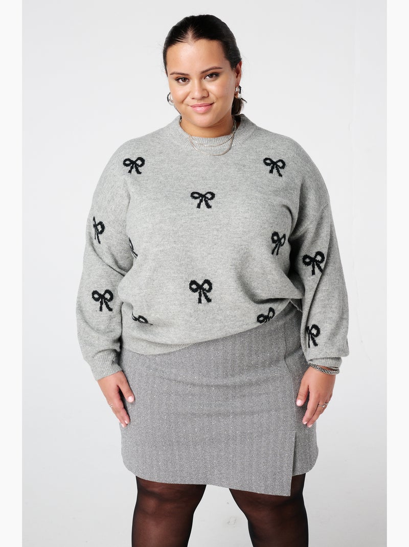 MS MODE Pull Pull avec imprimé nœud Gris Noir Grandes tailles