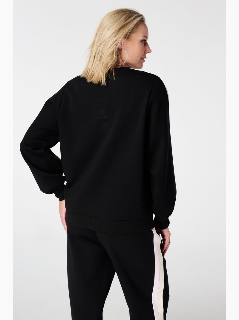 MS MODE Pull Pull avec manches ballon et rayures sportives Noir - Kiabi