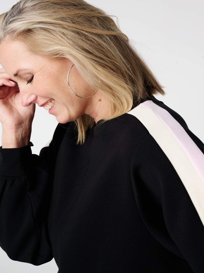 MS MODE Pull Pull avec manches ballon et rayures sportives Noir - Kiabi