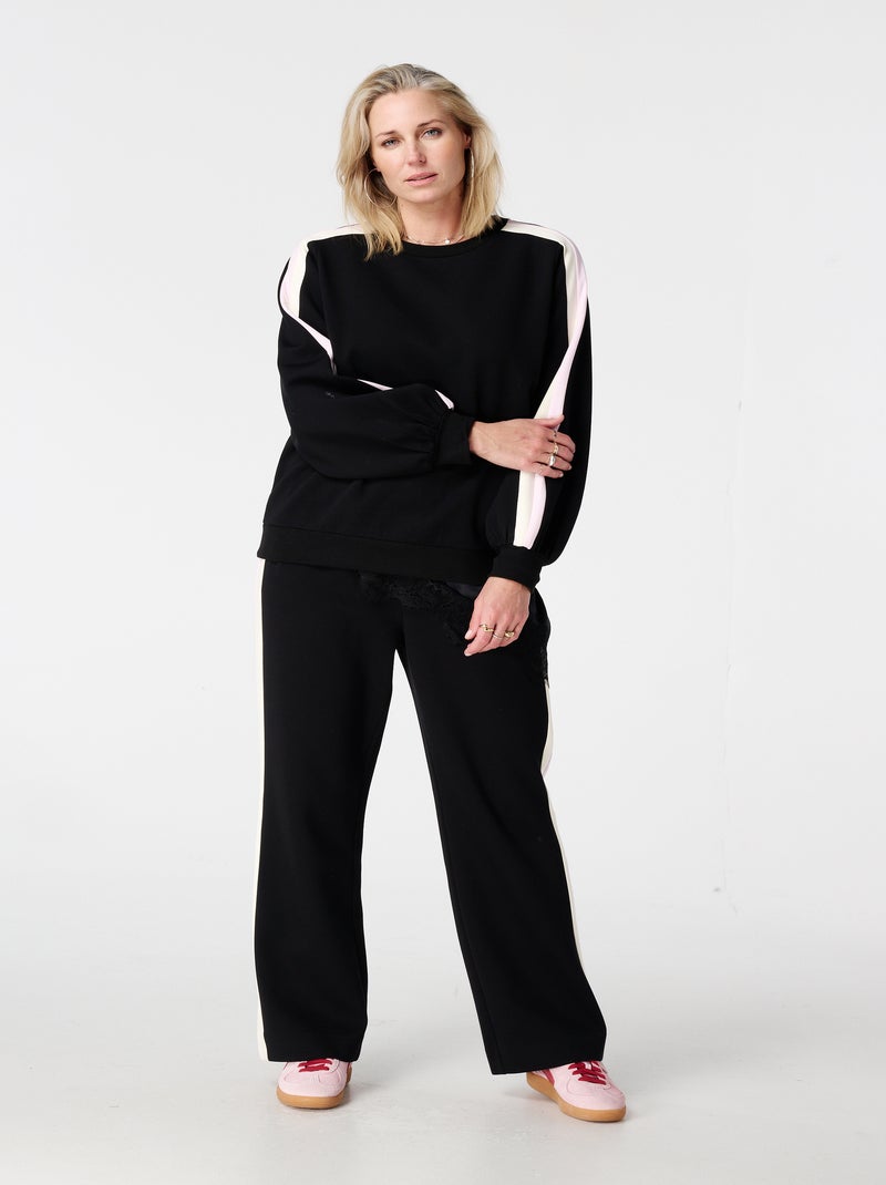 MS MODE Pull Pull avec manches ballon et rayures sportives Noir - Kiabi