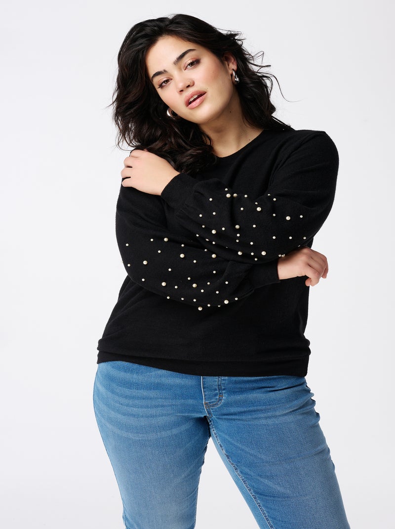 MS MODE Pull Pull avec perles Noir - Kiabi