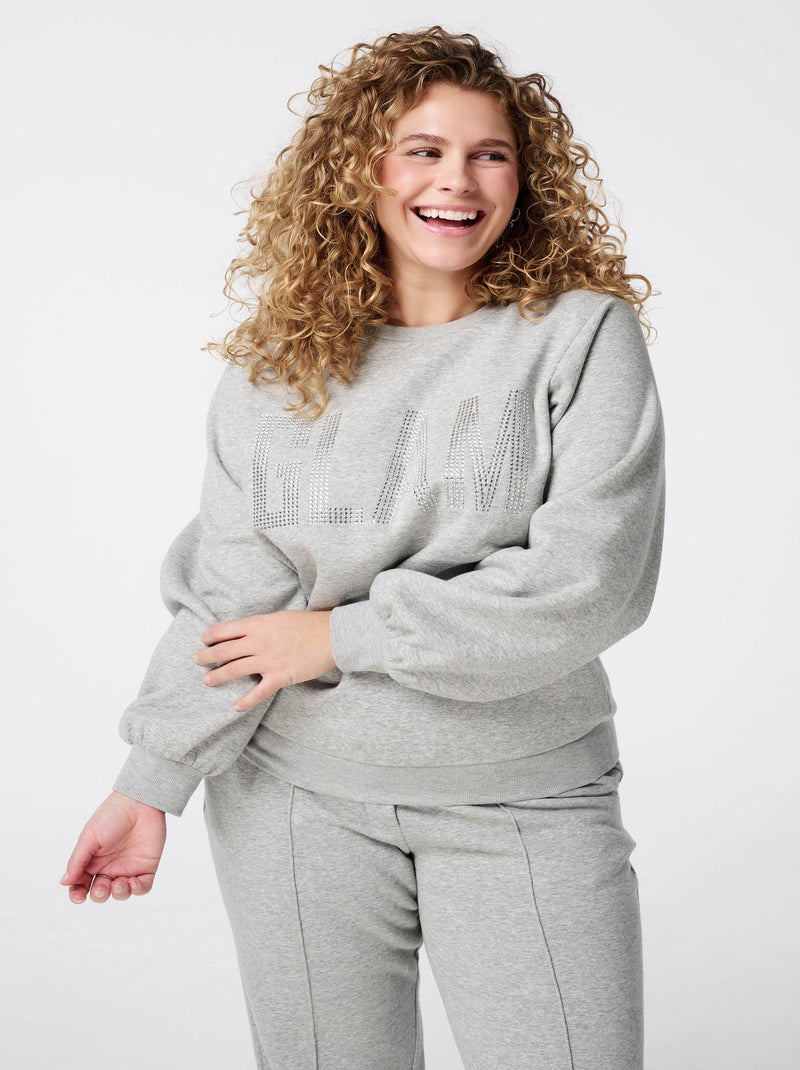 MS MODE Pull Pull avec strass Gris - Kiabi