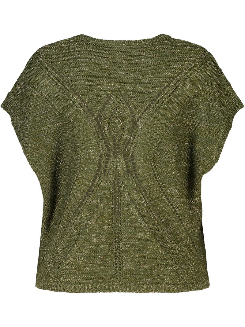 MS MODE Pull Pull en crochet à manches courtes Kaki - Kiabi