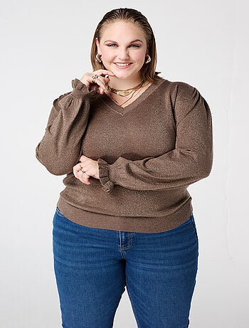 MS MODE Pull Pull en lurex avec manches volantées