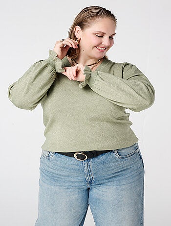 MS MODE Pull Pull en lurex avec manches volantées