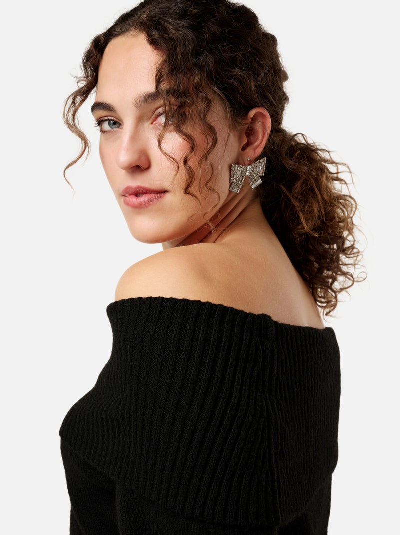 MS MODE Pull Pull en maille à épaules dénudées Noir - Kiabi