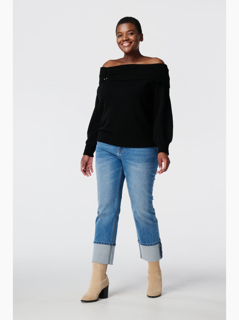 MS MODE Pull Pull en maille à épaules dénudées Noir - Kiabi