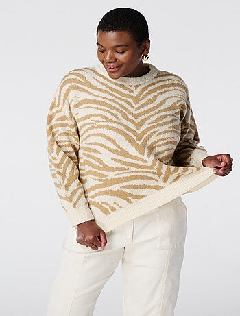 MS MODE Pull Pull en maille à rayures zébrées