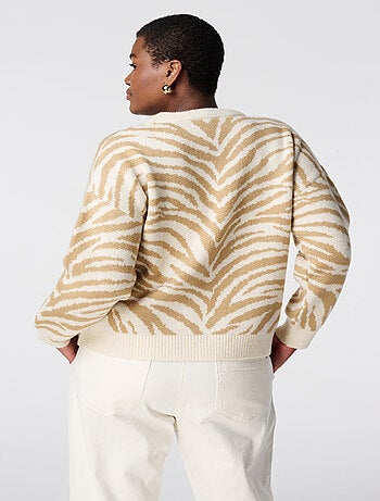 MS MODE Pull Pull en maille à rayures zébrées