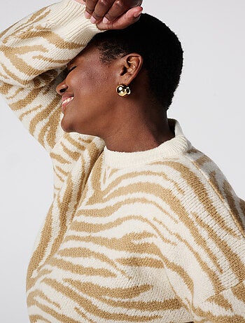 MS MODE Pull Pull en maille à rayures zébrées