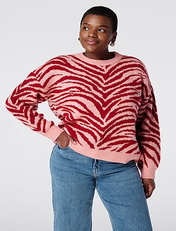 MS MODE Pull Pull en maille à rayures zébrées