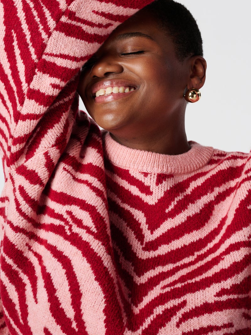 MS MODE Pull Pull en maille à rayures zébrées Rose saumon - Kiabi