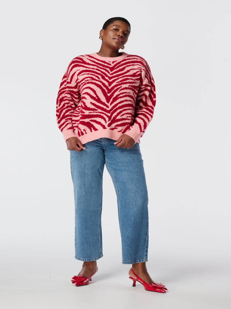 MS MODE Pull Pull en maille à rayures zébrées Rose saumon - Kiabi