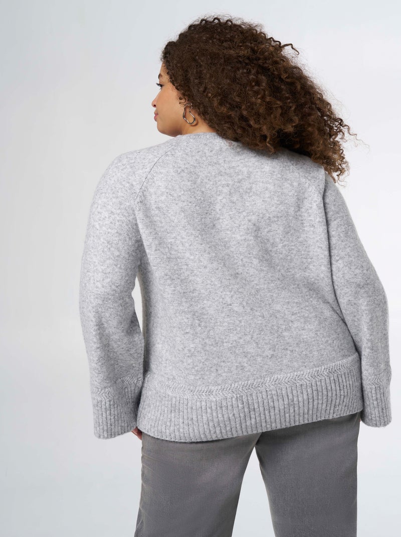 MS MODE Pull Pull en maille avec col en V Gris - Kiabi