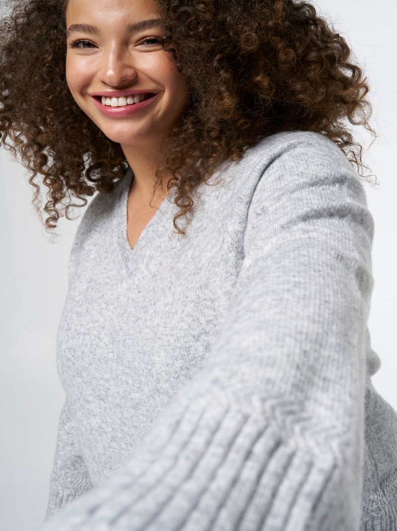 MS MODE Pull Pull en maille avec col en V Gris - Kiabi