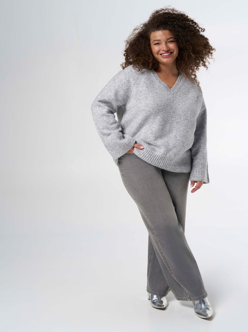 MS MODE Pull Pull en maille avec col en V Gris - Kiabi