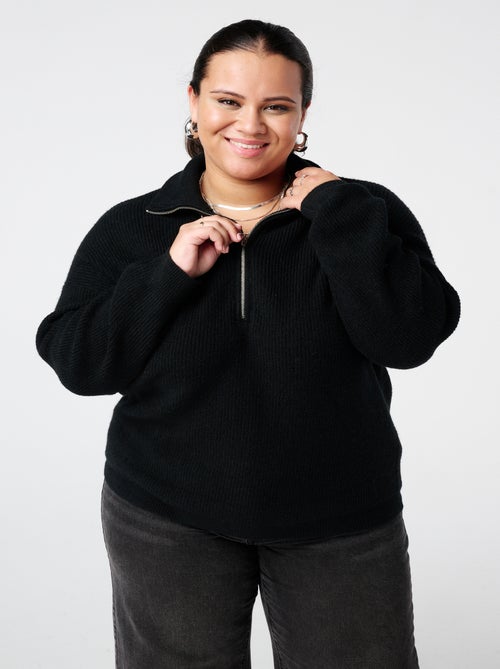 MS MODE Pull Pull en maille avec fermeture éclair et col rabattu - Kiabi