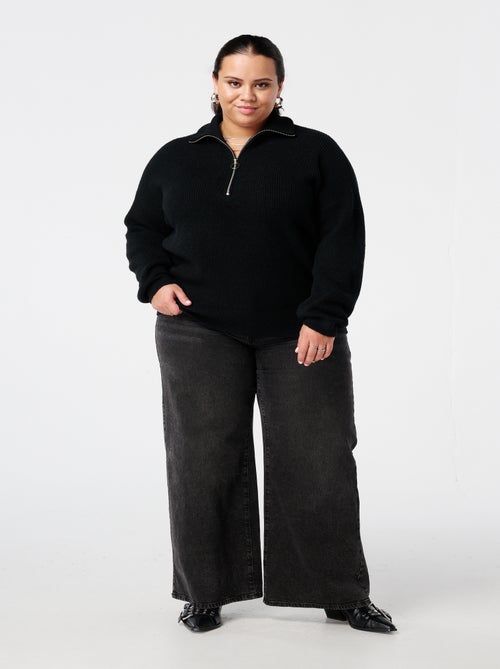 MS MODE Pull Pull en maille avec fermeture éclair et col rabattu - Kiabi