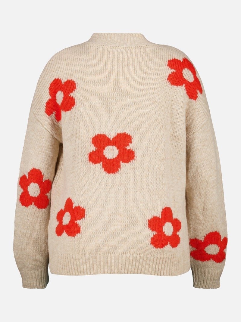 MS MODE Pull Pull en tricot avec des fleurs Orange - Kiabi