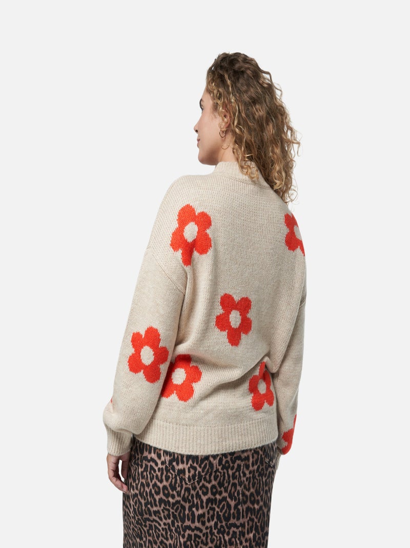 MS MODE Pull Pull en tricot avec des fleurs Orange - Kiabi