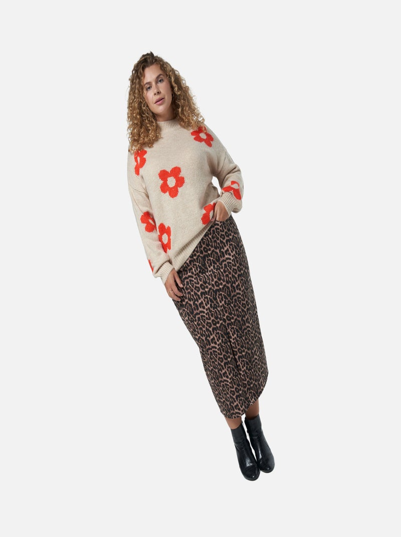 MS MODE Pull Pull en tricot avec des fleurs Orange - Kiabi