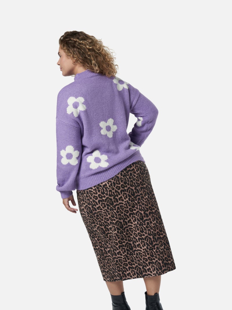 MS MODE Pull Pull en tricot avec des fleurs Violet clair - Kiabi