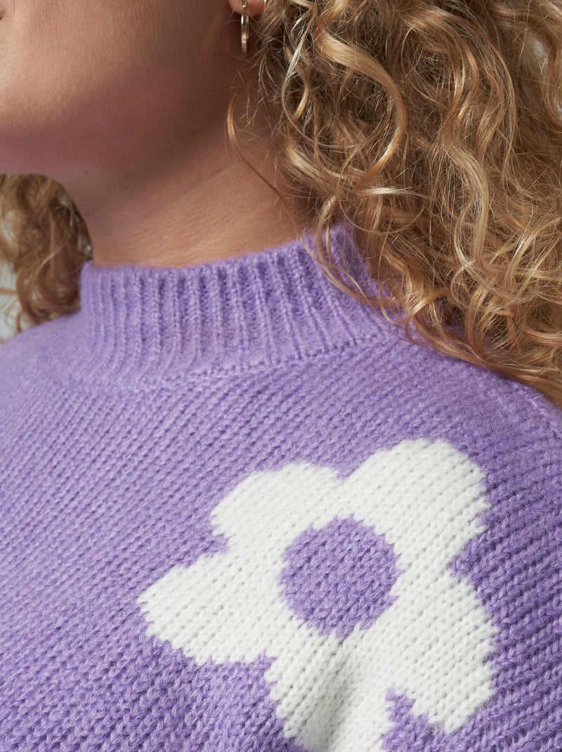 MS MODE Pull Pull en tricot avec des fleurs Violet clair - Kiabi