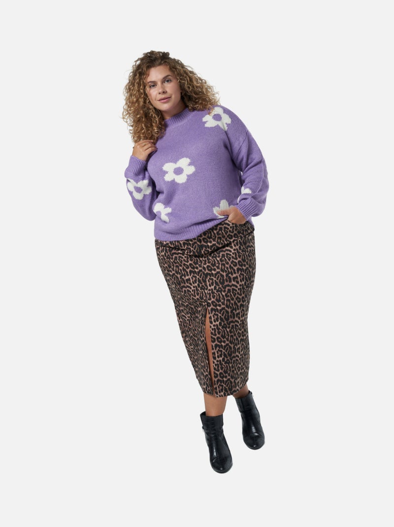 MS MODE Pull Pull en tricot avec des fleurs Violet clair - Kiabi