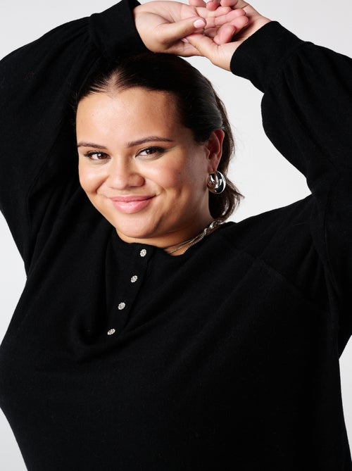 MS MODE Pull Pull en velours avec boutons strass - Kiabi