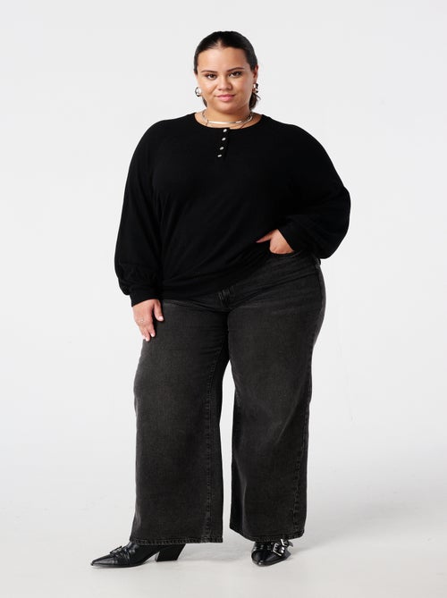 MS MODE Pull Pull en velours avec boutons strass - Kiabi