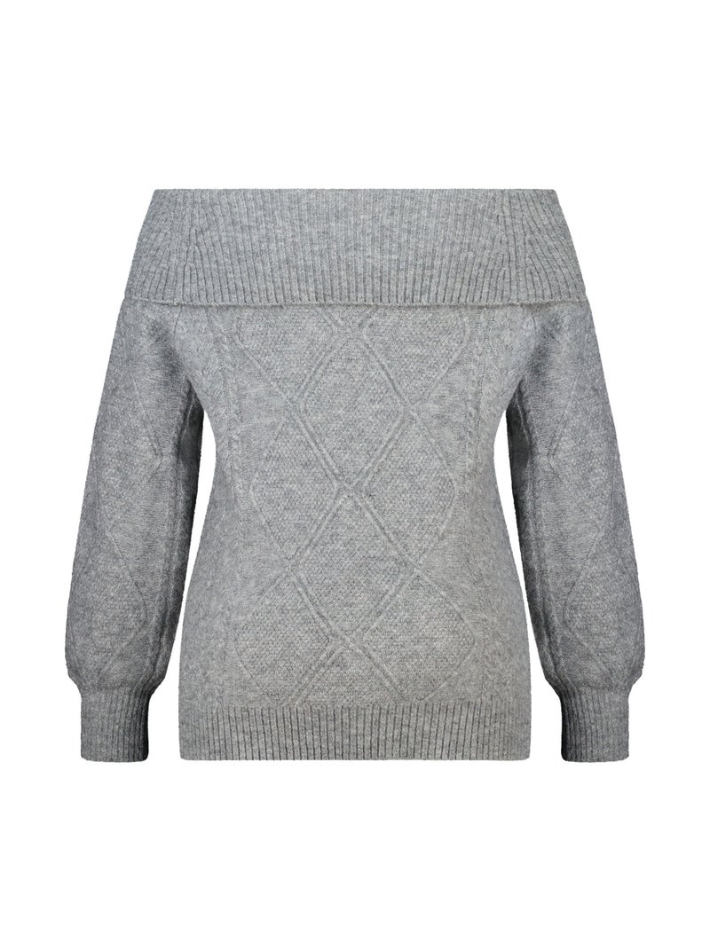 MS MODE Pull Pull épaules dénudées à motif torsadé Gris - Kiabi