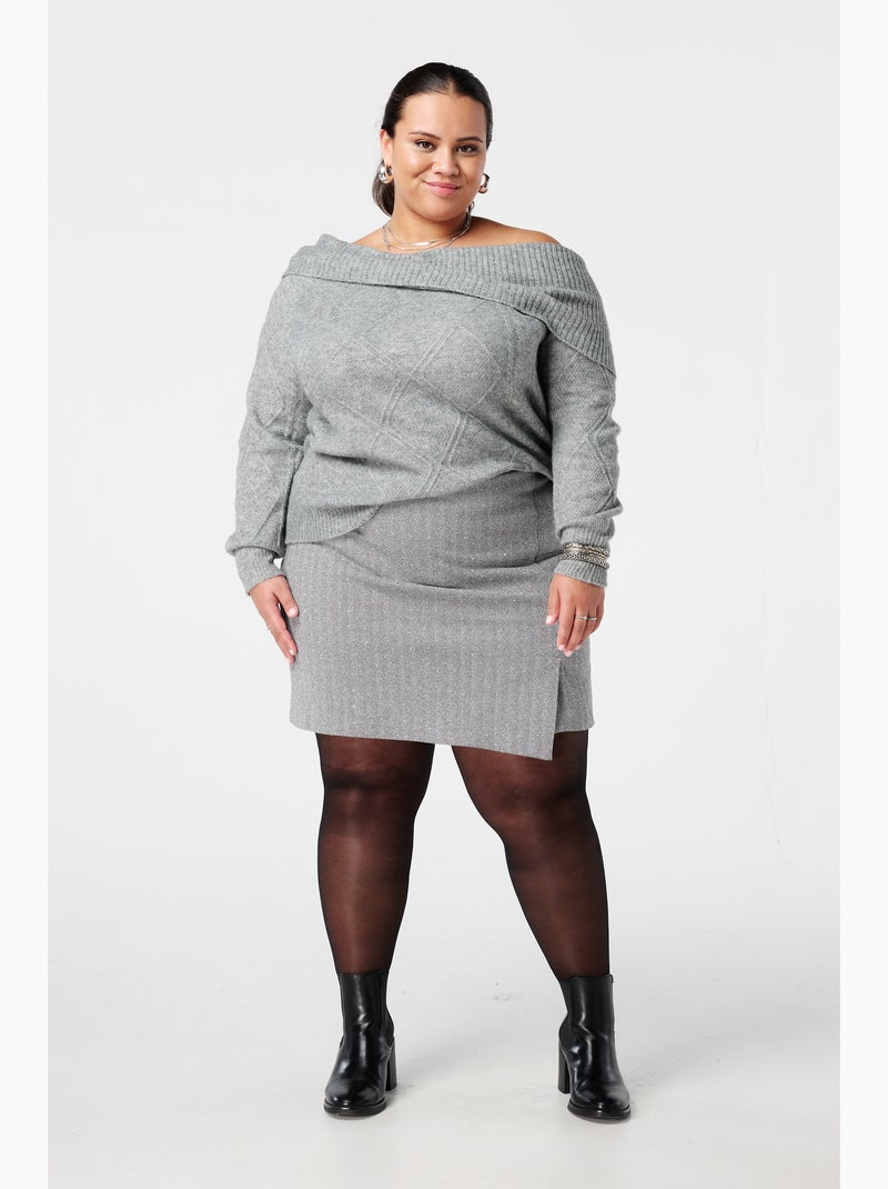 MS MODE Pull Pull épaules dénudées à motif torsadé Gris - Kiabi