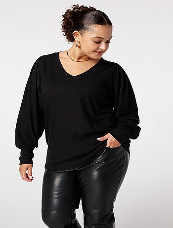 MS MODE Pull Pull finement tricoté à manches bouffantes